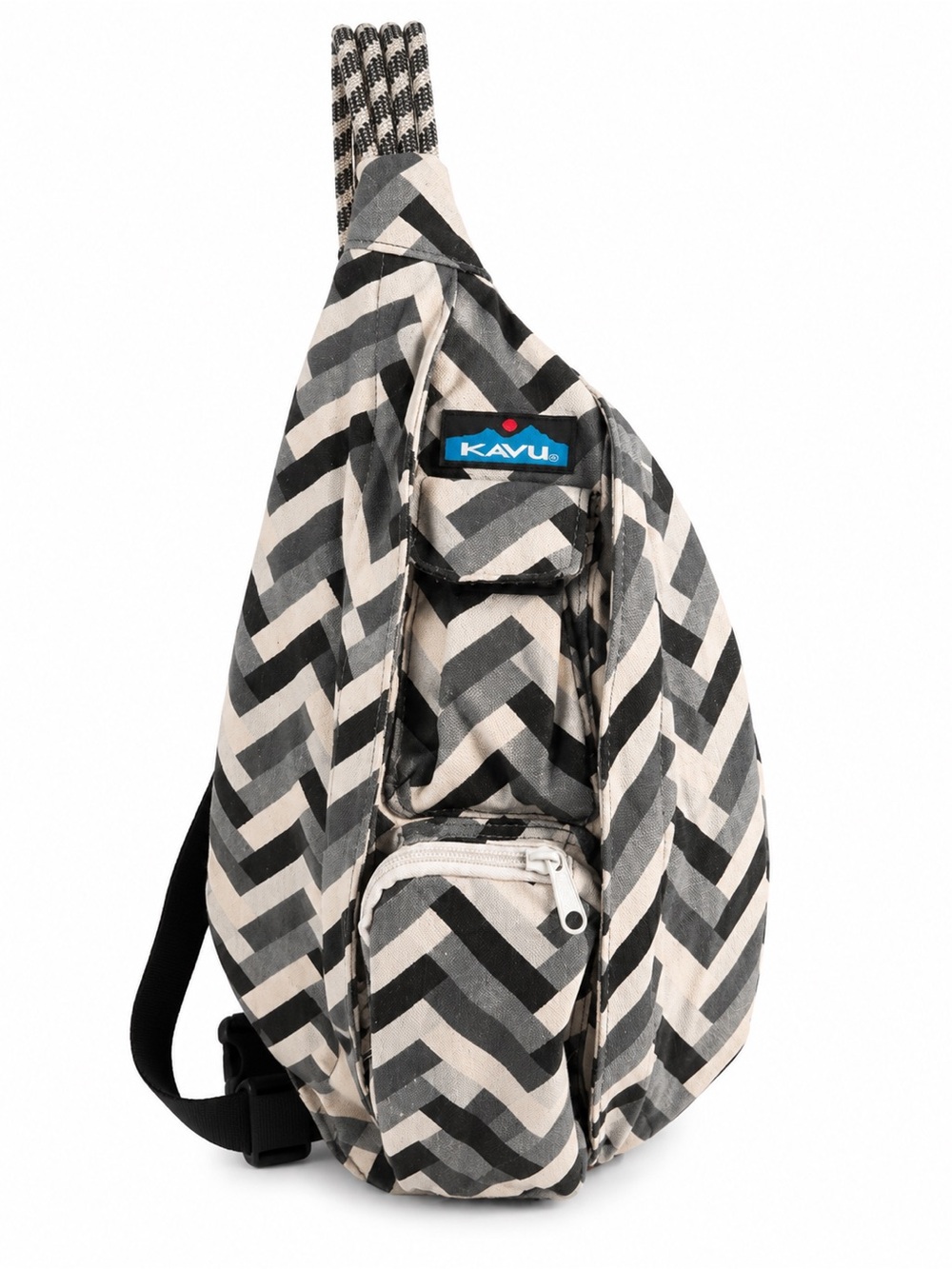 KAVU Black & White Chevron Rope Sling Bag EUC